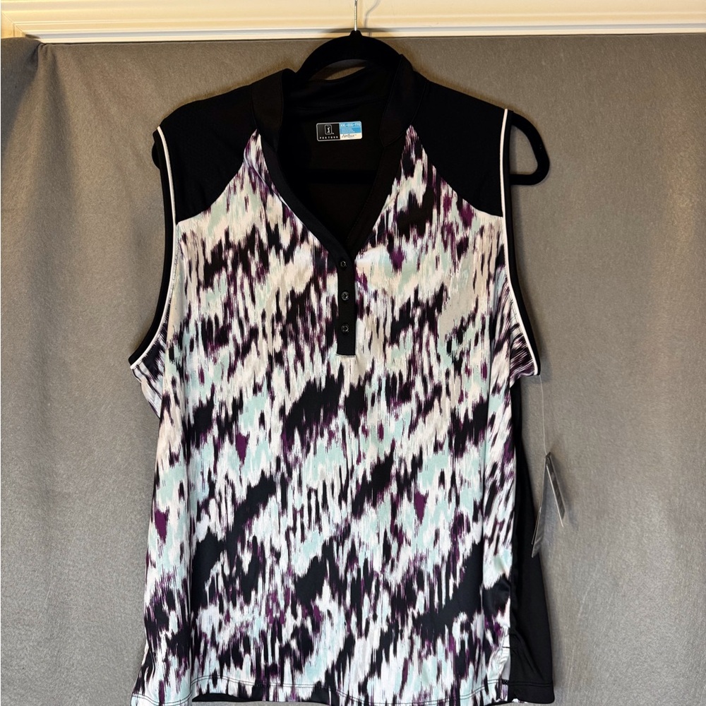 PGA Tour Black and Purple Patterned Top. NWT